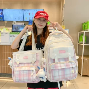 Fashion Plaid Pattern Schoolbag Casual Outdoor Travel Tutoring Bags High School Girls Backpack Mochilas