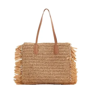 Fashion Portable Outdoor Travel Handmade Woven Tote Bag Summer Beach Women Straw Shoulder Bag with Tassel