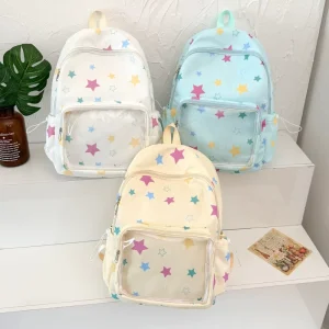 Fashion Premium Unisex Nylon Backpack Star Pattern Lightweight Easy Clean Cute Zipper Eco-Friendly