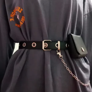 Fashion Punk Style Ladies Belt with Bag Single Row Hole Eyelet Waistband Female Waist Bag Clothing Decorative Belts