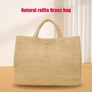Fashion Raffia Grass Straw Bag Handmade Madagascar Raffia Tote Bag Trendy Beach Handbags for Women