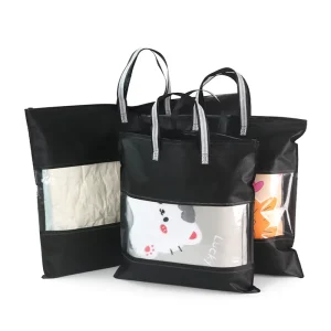 Fashion Reusable Non Woven Tote With Clear Window Custom Design Eco friendly Stronger Non Woven Bag for Grocery Clothing Bedding