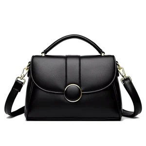 Fashion Satchel Bag Round Clasp Closure Smooth Zipper Top Handle Soft PU Daily Commute Handbag