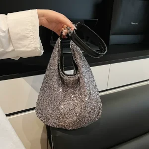 Fashion Sequins Large Capacity Shoulder Bag Women Glitter Sequin Bucket Bag Ladies Underarm Purse