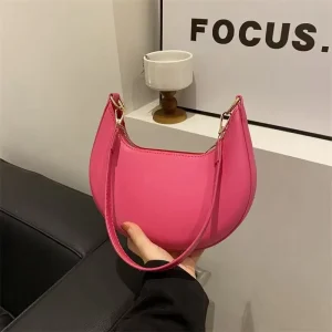 Fashion Trend Half Moon Ladies Solid Color Hand held Shoulder Crossbody Bag Zipper Closure Single Strap PU Material 6 Inch Size