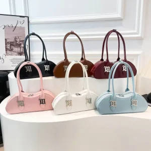 Fashion Two Strap Zipper Closure Shoulder Bag Letter Decoration Women’s Casual Vintage Handbag