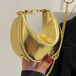Fashion Underarm Shoulder Cross body Bag Designer Chain Purse Women’s Exquisite Evening Zipper PU Material Moon shaped Dumpling
