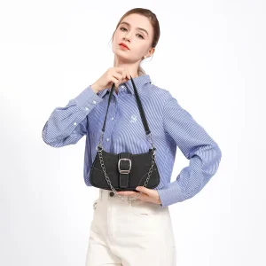 Fashion Versatile Denim Hobo Shoulder Bag with Metal Buckle Stylish Denim Purses for Women