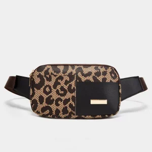 Fashion Vintage Lady Summer Leopard PU Leather Water Resistant Soft Small Size Fanny Pack Waist Belt Bag for Women