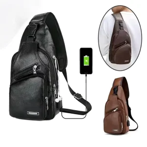 Fashion Waterproof PU Leather Anti Theft USB Zipper All Seasons Outdoor Men’s Minimalist Chest Bag Custom Sling Bag Logo