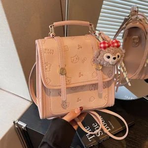 Fashion Women PU Leather Backpack Purse Cute Printed Travel Shoulder Crossbody Bag with Charm
