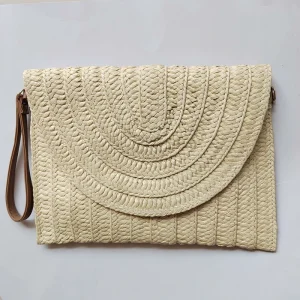 Fashion Women Small Square Straw Clutch Bags with Removable Shoulder Strap Handbag