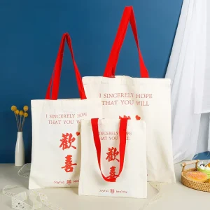 Fashion Women Tote Bag Cotton Reusable Gift Bags with Custom logo Printed for Wedding Party Business Promotion