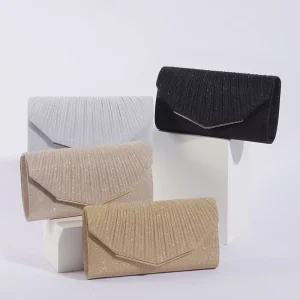 Fashion Women’s Flap Envelope Clutch Bag Textured Bright Flash Particle Clutch for Dinner Party Bridal Evening Bag
