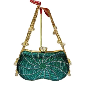 Fashion Women’s Shiny Polyester Rhinestone Evening Daily Clutch Bag Can Match Dress Elegant Graceful Lock Closure