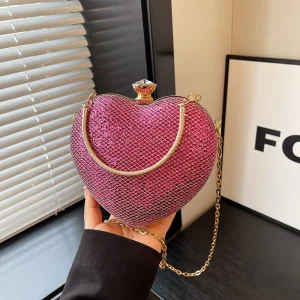 Fashion Women’s Stylish Love Heart Shaped New Rhinestone Chain Crossbody Evening Bag