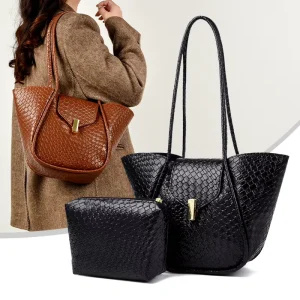 Fashion Women’s Tote Handbag Large Capacity Open Closed Polyester Waterproof Embroidered Solid Color with Wallet