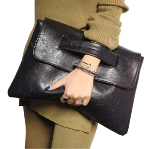 Fashion Women’s Vintage Lady Envelope Clutch Bag Vegan Large Capacity Geometry Pattern Soft Leather Zipper Closure Newest Purse