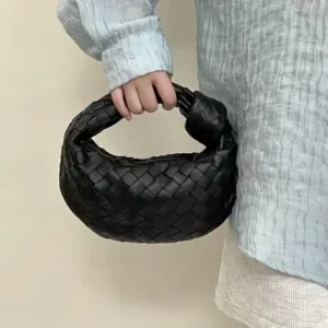 Fashion Woven Handbags Tote Bag for Womens Handmade Bag PU Leather Zipper Closure Knotted Casual Simple Hobo Purse