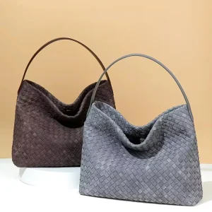 Fashion Woven PU Suede Shoulder Bag Large-Capacity Hobo Bag Women’s Korean Version Casual Handbag Satchel for Work Travel
