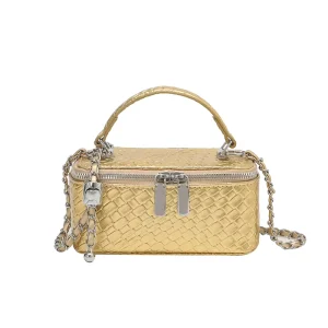 Fashion Woven Pattern Box Women’s Handbag High End and Light Luxury Chain Single Shoulder Crossbody Bag