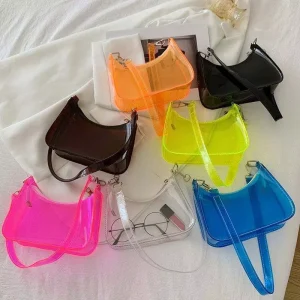 Fashionable Candy Colored Jelly Underarm Bag Single Zip Water Resistant Polyester Women Cell
