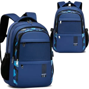 Fashionable Double Shoulder Travel Backpack Waterproof Oxford Polyester Zipper Elementary School Laptop Bag Large Capacity