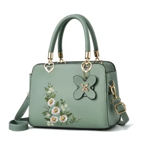 Fashionable Ladies’ Casual Tote Bag Classic Temperament Zipper Closure Waterproof PU Large Capacity Embroidery Single Strap
