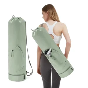 Fashionable Lady’s Green Yoga Duffle Bag with Shoe Compartment Multi-Purpose Canvas Sports and Workout Travel Bag
