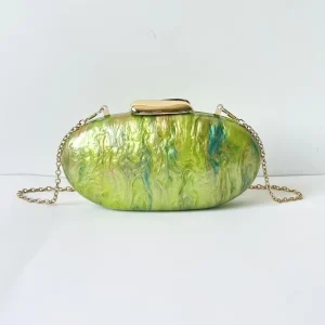 Fashionable New European American Style Green Ladies Evening Soft Shell Pillow Design Magnetic Buckle Acrylic Clutch Chain Strap