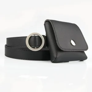 Fashionable New Style Personalized Non Porous Thin Leather Belt Waist Bag Women’s Casual Key Coin Purse Copper Buckle