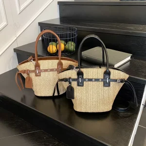 Fashionable Straw-woven Large-capacity Casual Bucket Bags for Ladies Trendy Handbags and Vacation Beach Bags