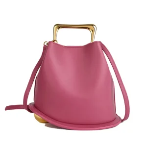 Fashionable Women Bucket Bags Metal Handle PU Leather Crossbody Shoulder Bags Multi Color Casual Ladies Handbags for Daily Use