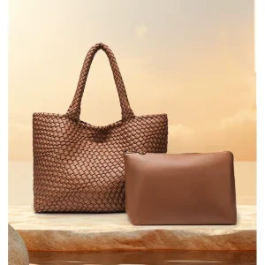 Fashionable Women Woven Big Tote Bags for Ladies Braided Casual Double Handle Shoulder Bag Luxury Hand Bags with extra Purse