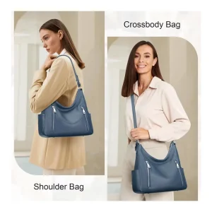 Fashionable Women’s Hobo Shoulder Bag Genuine Leather Crossbody Bags Zip Closure Single Strap Medium Size