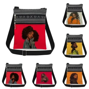 Fashionable Women’s Shoulder Bag With Cute Black Girl Printed Diagonal Cross Canvas Handbag