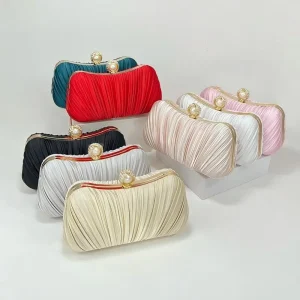 Faux Silk Evening Clutch Recessed Waist Pillow shaped Cheongsam Bag Evening Gown Bag Women’s Pleated Bag