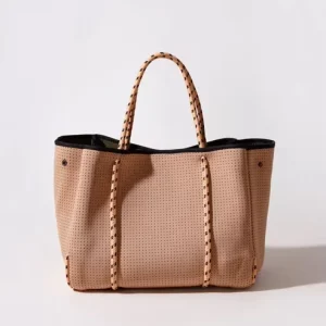 Female Trending Designer Neoprene Solid Color Tote Bag with Hasps Closure and Letters Decoration