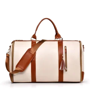 Foldable Women’s Travel Carry on Duffel Bag with Zipper Closure Large PU Leather Waterproof for Business Travel