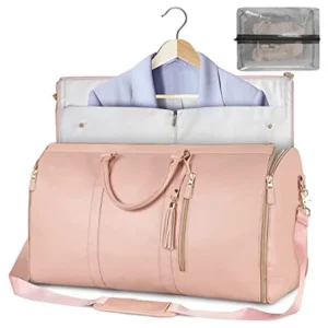 Foldable Women’s Travel Convenient Carry on Clothing Luggage Bag PU Leather Duffel Bag Women’s Business Travel Luggage
