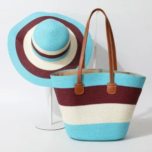 For BESTELLA Summer Fashion Open Type Beach Travel Bag Set New Bohemian Vintage Lady’s Portable Straw Hat Single Strap Zip