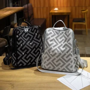 Foreign Trade Spring Summer Soft PU Waterproof Wear-resistant 25-50L Zippered Travel Bag Women’s Fashion Multi-use Backpack