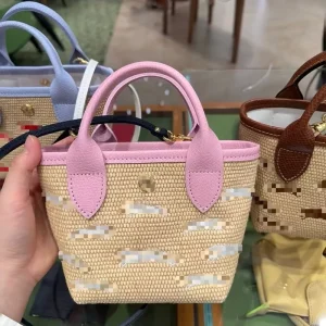French New Style Mini Straw Handbag Hand Woven Versatile Women Crossbody Bag for Summer Beach Vacation