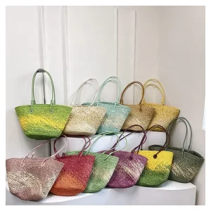French Rattan Straw Bag Sling Purse Pastoral Style Woven Tote Bags Seaside Holiday Handbag Raffia Straw Bags