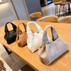 French Style Solid Color Genuine Leather Women’s Luxury Clutch Crossbody Shoulder Bag with Zipper Closure