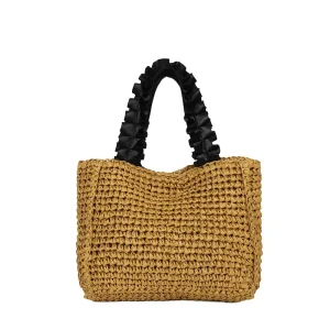 French style Straw Bag for Women Summer Design Versatile Trendy Woven Shoulder Tote Polyester Lining Magnetic Button Closure
