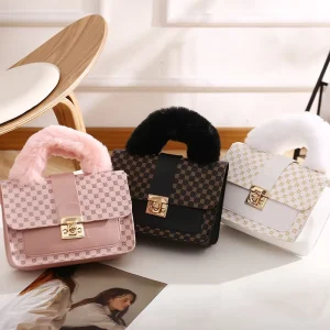 Fresh Sweet Little Square PU Ladies’ Phone Coin Purse Bag Fashionable Retro Print Chain Lock Single Strap Shoulder Bag