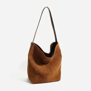 Frosted Suede Summer Bucket Bag Zip Single Strap Retro Large Capacity Handbag Lazy Style Relaxed Commutr Underarm Bag