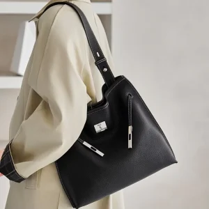 Full-Grain Leather Urban Minimalism Bucket-Shaped Shoulder Tote Bag All-Match Genuine Leather Large Women’s Crossbody Bag