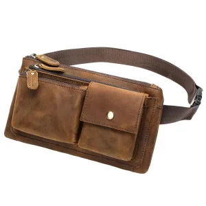 Genuine Leather Crazy Horse Leather Crossbody Fanny Pack Waist Pouch Travel Chest Belt Bag for Men